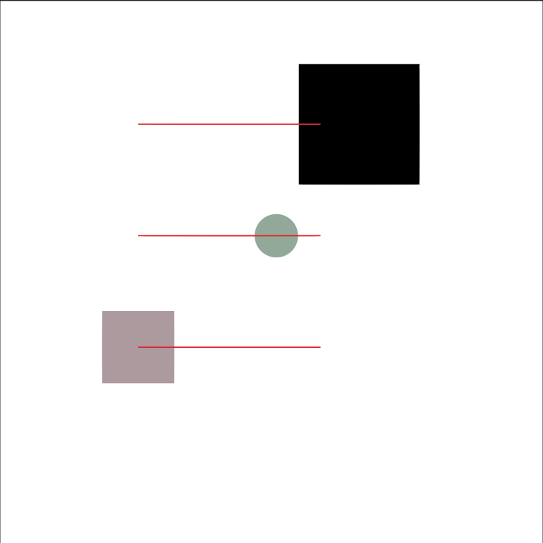 The middle of each shape is equidistant from each other (with red lines intersecting the middle of each shape).