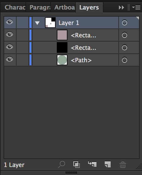 Layers panel with the following order (highest to lowest): pink square, black square, green circle.